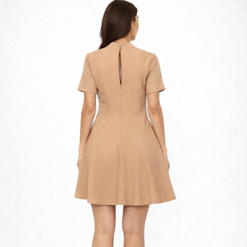 NWT ASOS Lace Panel Fit & Flare Dress Soft Taupe Beige/ Nude Beige Size US 12 - Picture 5 of 16